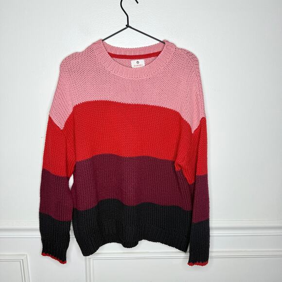 Sundry Scarlett Multi Stripe Red Pink Wool Blend Crew Sweater 2/Medium - Picture 1 of 6